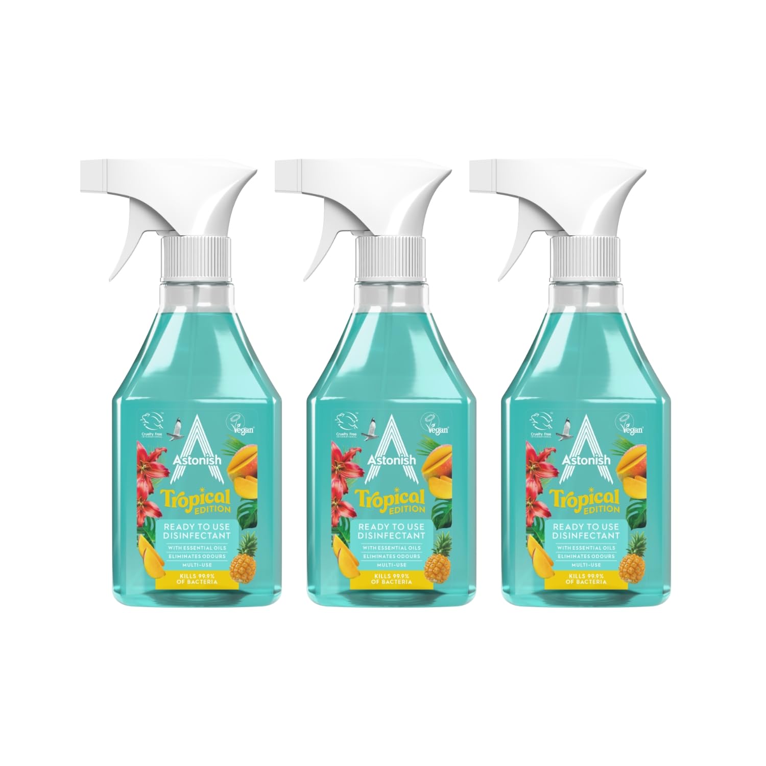 Astonish Vegan Disinfectant Spray- Ready to Use- Virus and Germ Killing- Linen Fresh- 3 x 550ml