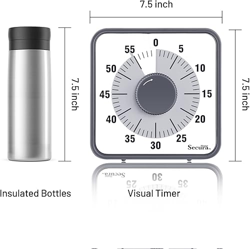 Miniatura 7 de Temporizador visual de 60 minutos, reloj temporizador de cuenta regresiva de gran tamaño de 7.5 pulgadas para niños y adultos, herramienta mecánica