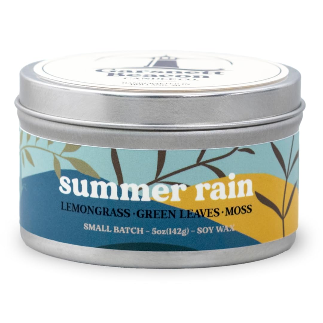 Summer Rain Soy Candle | Fresh Cut Grass, Rain Water Scented Candle | Great for Home, Office | 100% Natural Soy Wax - 30+ Hour Burn Time | Handcrafted by Garsnett Beacon Candle Co. in The USA