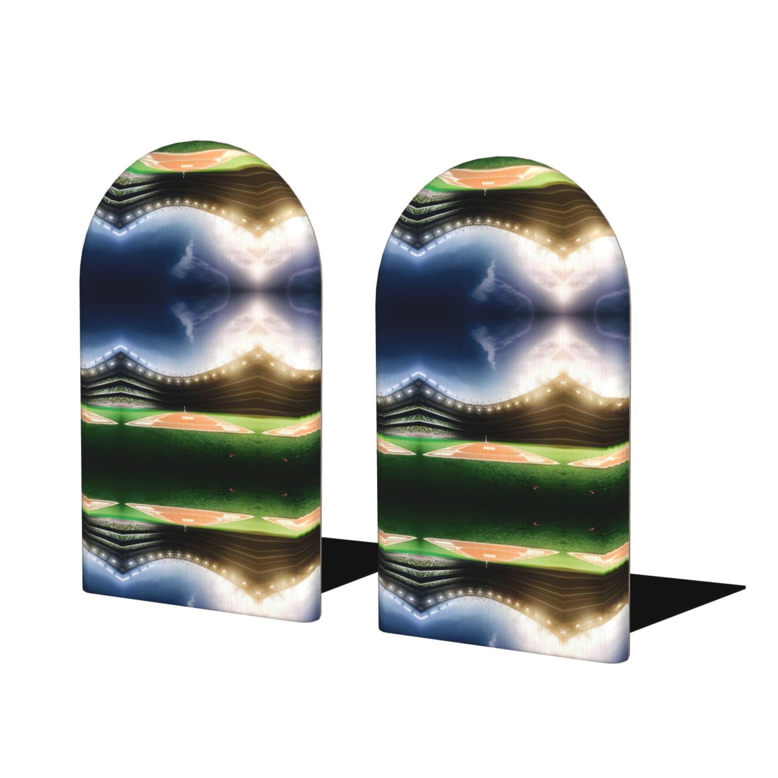 Green Baseball Field Backdrop Stylish Bookends with Full-Print Design Durable Wooden and Metal Bookend Set for Home, Office