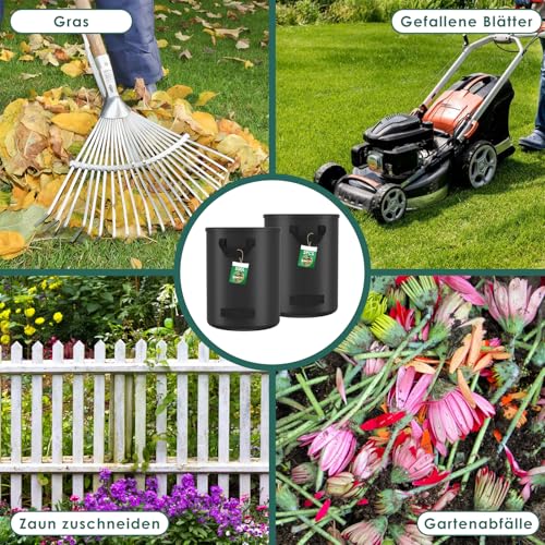 Pfloge® 2X 500L Gartenabfallsack, Gartensack mit 4 Griffe, Wasserdicht, Selbststehend, Laubsack Haltbar Korrosionsbeständig für Gartenabfälle und Grünschnitt, Schwarz