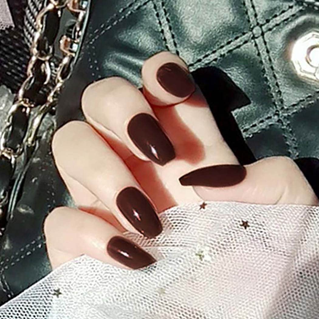 Amazon.com : Dreamyn Glossy Coffin Fake Nails Long Ballerina False Nails  Full Cover Acrylic Press on Nails for Women and Girls 24pcs (matte dark  red) (Brown（Glossy）) : Beauty & Personal Care
