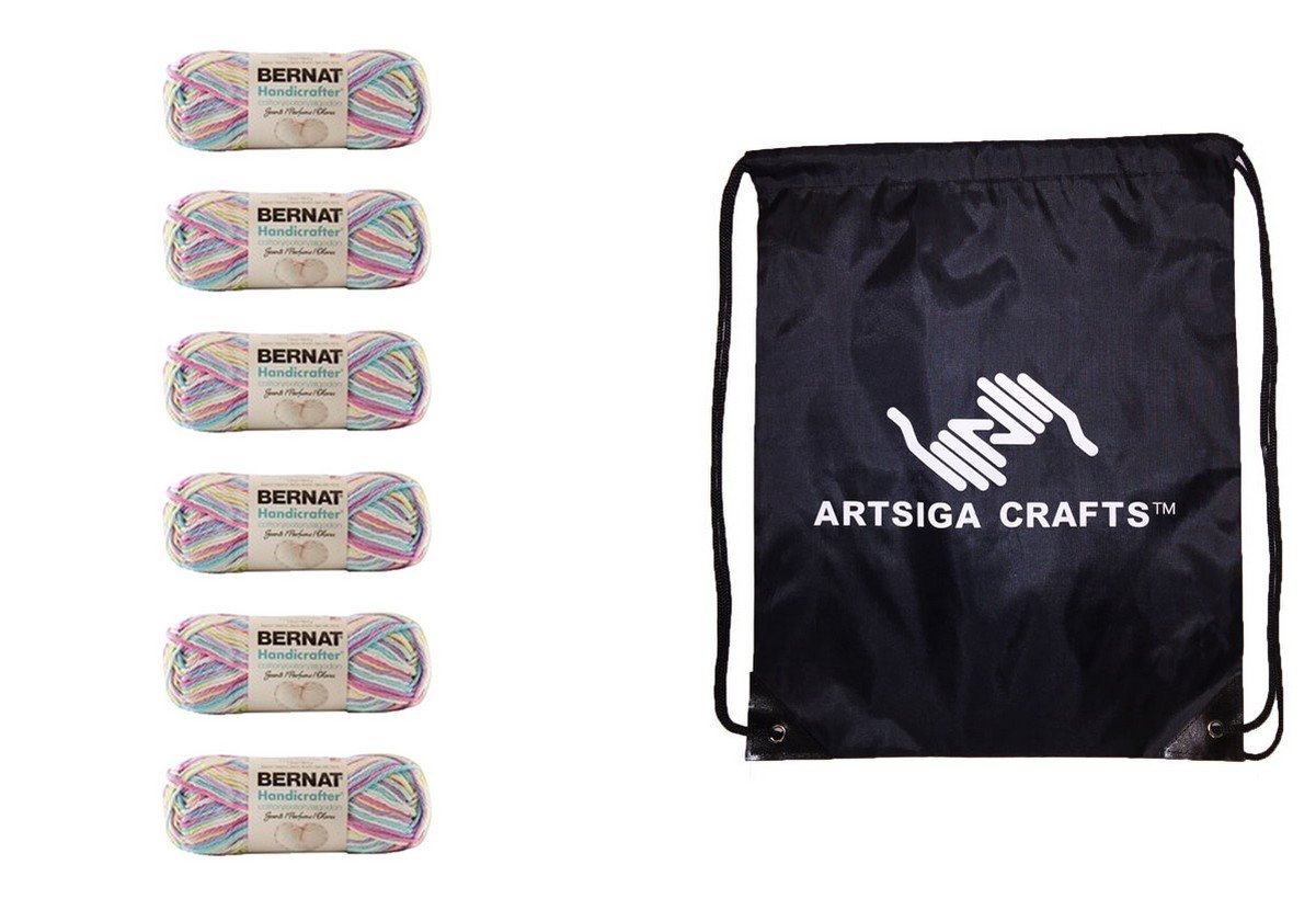 Bernat Knitting Yarn Handicrafter Cotton Yarn Scents (6-Pack) Bundle with 1 Artsiga Crafts Project Bag 6-Pack NM433772