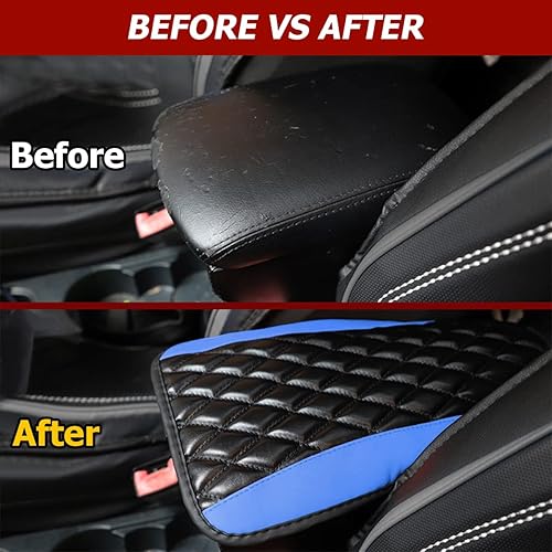 Miniatura 6 de Moly Magnolia Cojín Acolchado para Consola Central de Automóvil, Cubierta Protectora Universal de Cuero Impermeable para Caja de Asiento de Azul