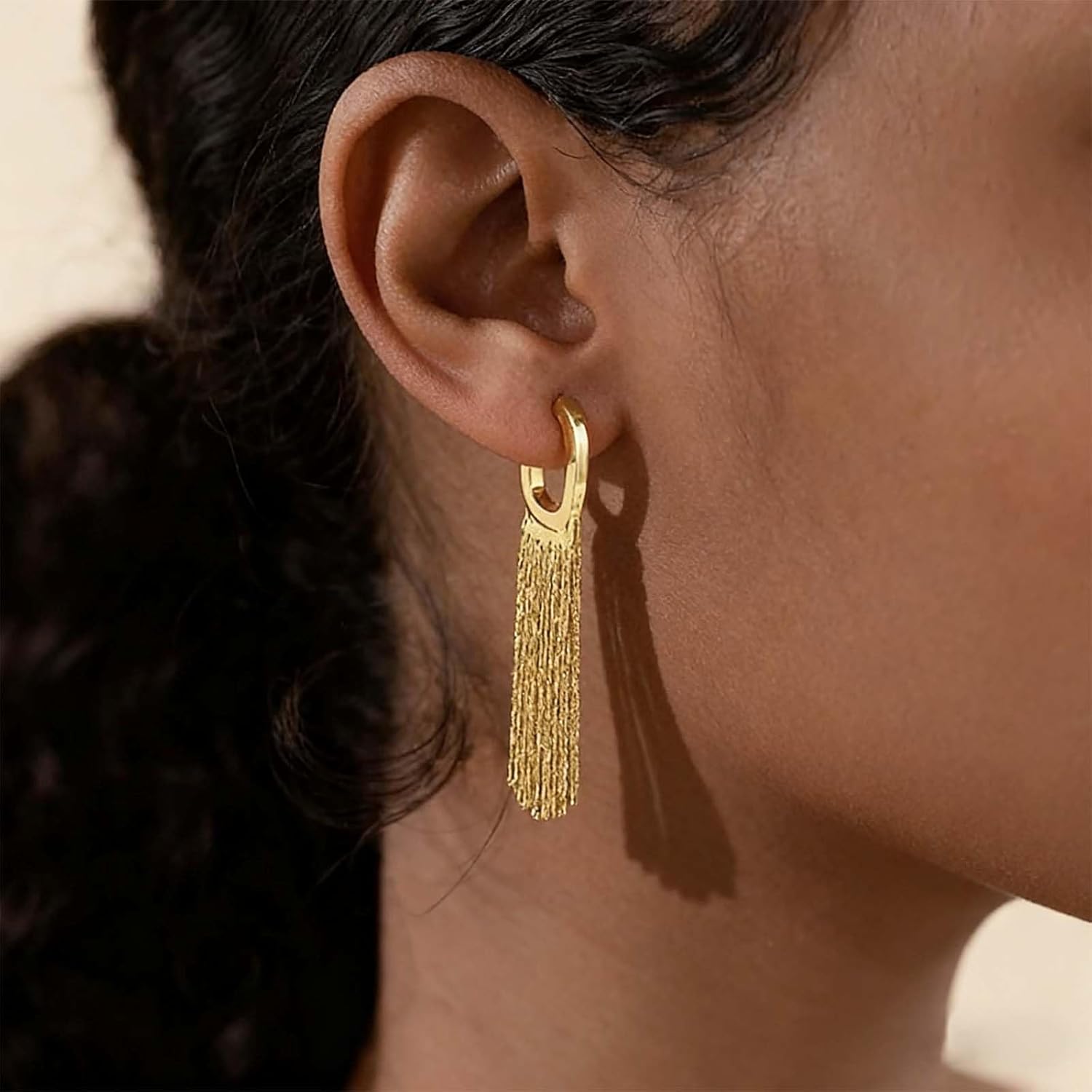 Vintage Gold Tassel Fringe Earrings Long Chain Tassel Earrings Linear Fringe Drop Sleek Chain Dangle Statement Jewelry for Women - Image 5