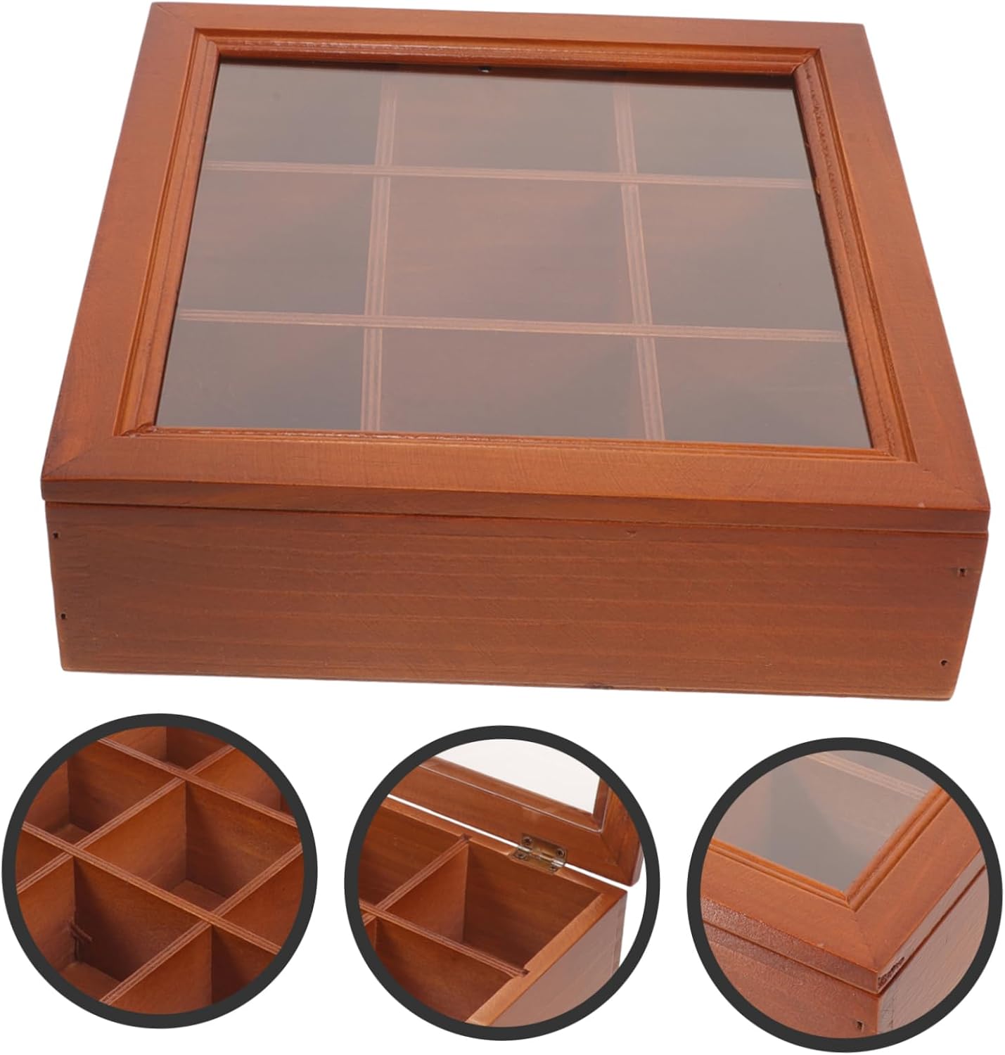 Wooden Tea Bag Organizer with Transparent Lid Multi Compartment Storage Box for Tea Coffee and Sugar Packets Material for Office and Home Use