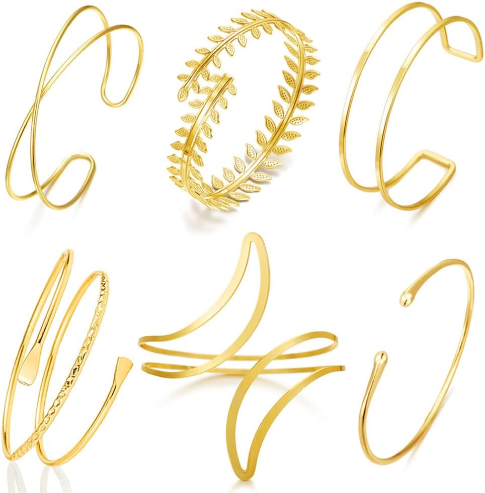 COLOYAN 6PCS Gold Arm Cuff Upper Arm Cuff Bracelets for Women Open Upper Arm Cuff Bangle Adjustable Armband Set Jewelry