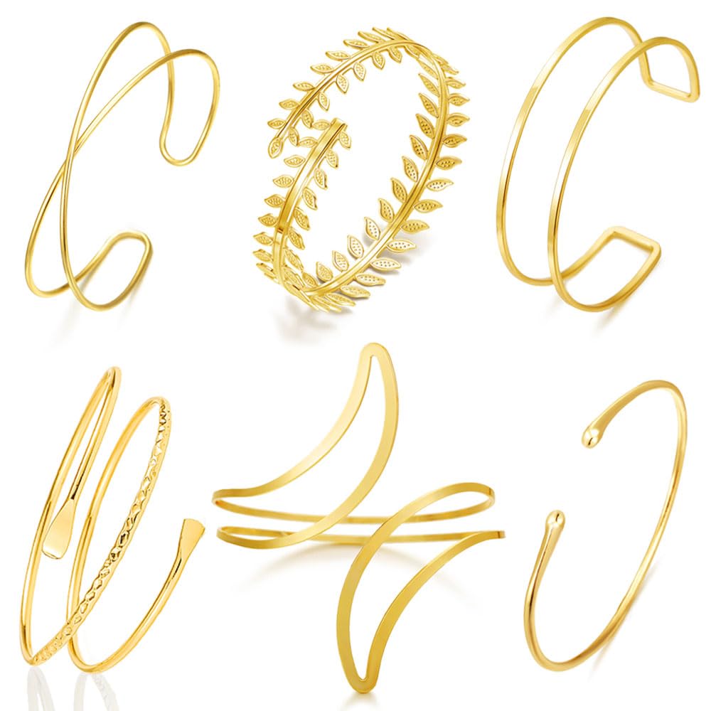 COLOYAN 6PCS Gold Arm Cuff Upper Arm Cuff Bracelets for Women Open Upper Arm Cuff Bangle Adjustable Armband Set Jewelry