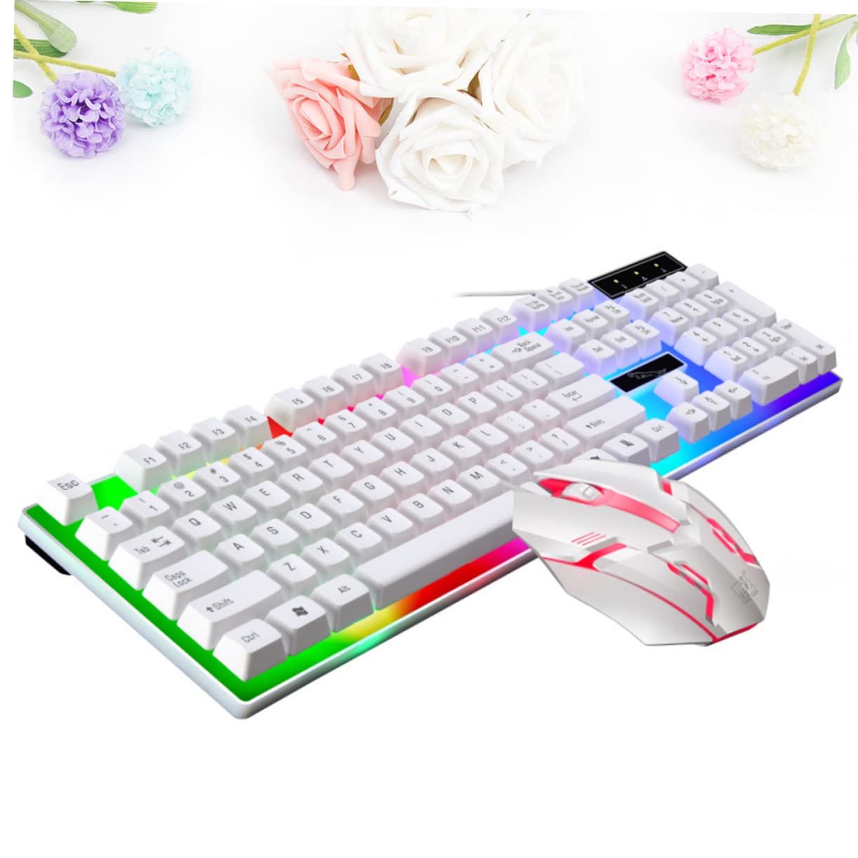 Gadpiparty Set Tastiera Bianca Mouse Cablato Accessori Gaming Retroilluminazione LED Colorata Ergonomica e Design Tasti Galleggianti per PC da Gioco
