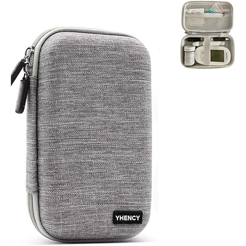 Hard Shell Diabetic Supplies Bag Carrying Case Organizer For Diabetes Testing Kit, Blood Glucose Monitor Kit with Meter, Blood Sugar Test Strips, Lancets, Lancing Device, Alcohol Wipe (A-Gray, Small)