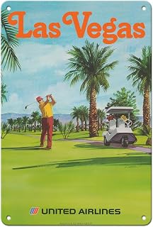 Pacifica Island Art Las Vegas Nevada - Golfing Resort - United AirLines - Vintage Airline Travel Poster by R. Meyer c.1970s - 8 x 12 inch Vintage Metal Tin Sign