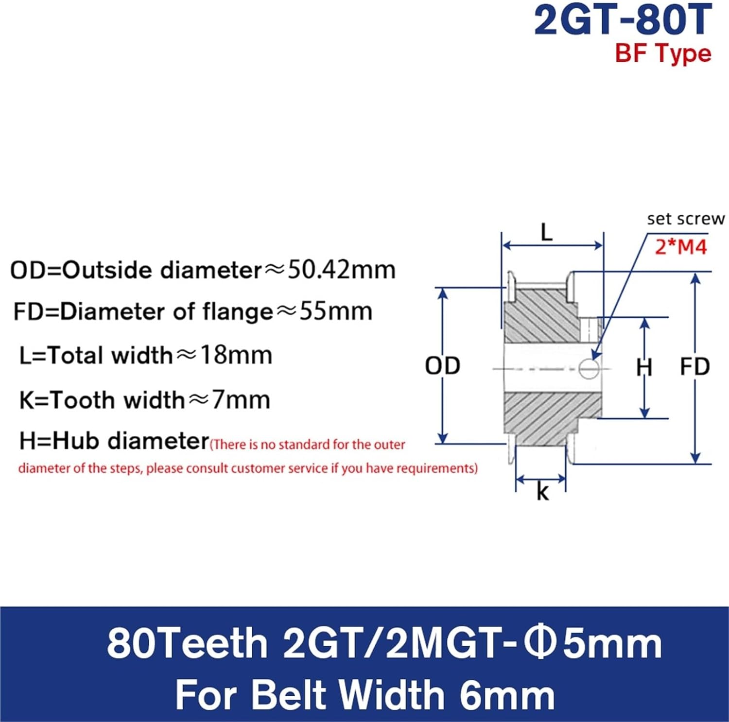 Black Anodized 80 Teeth 2MGT/2GT Pulley Bore 5mm for Width 6mm GT2 Belt Wheel 80Teeth 80T Sliver(5mm(Sliver),5PCS_for Belt Width 6MM)