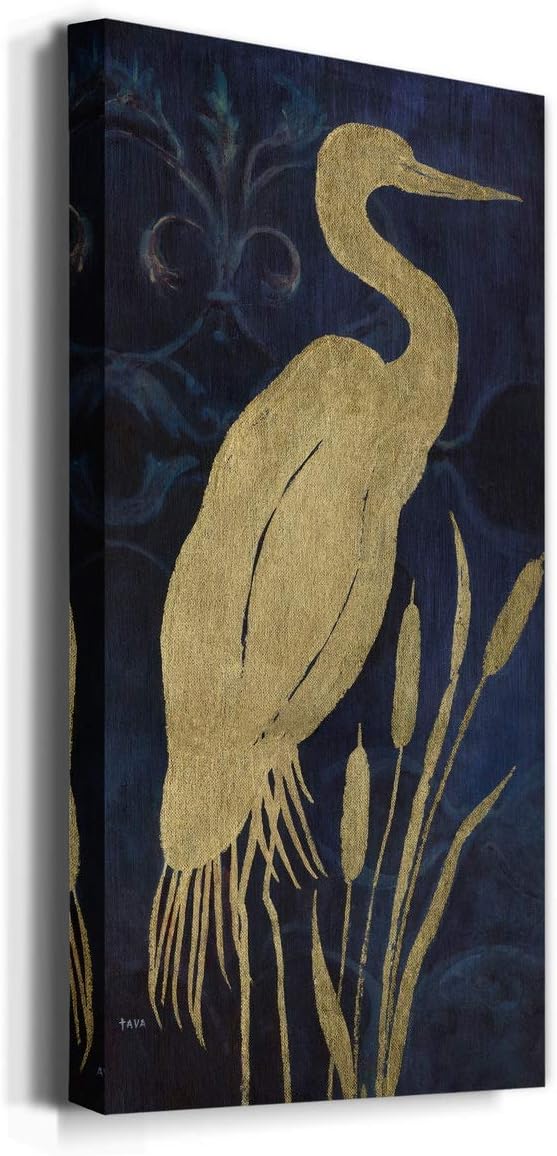 Renditions Gallery Egret on Indigo I Wall Art, Premium Gallery Wrapped Canvas Decor, Ready to Hang, 24 in H x 12 in W, Made in America Print image 2