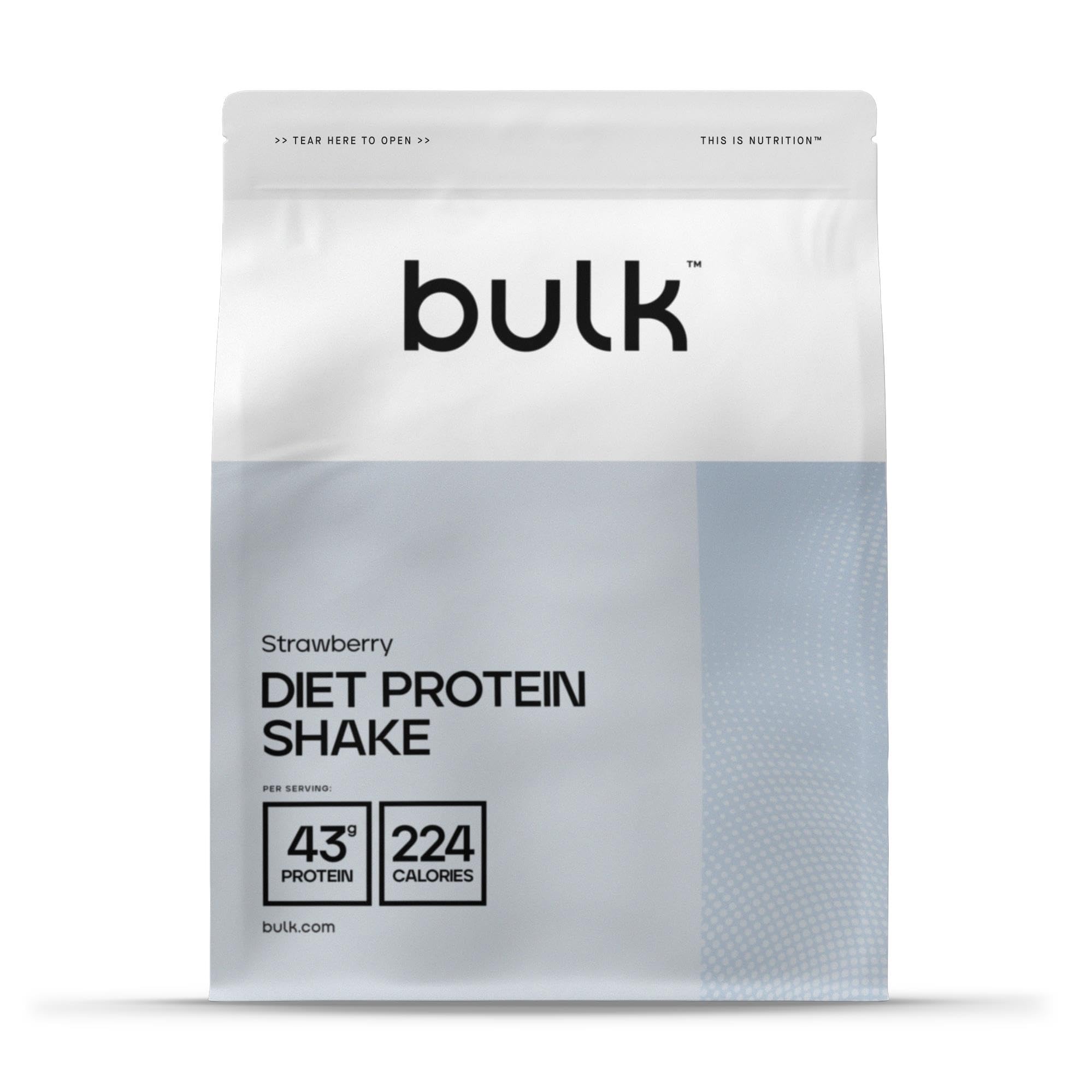 Bulk Diet Protein Shake, Whey, Glucomannan, Low Calorie, Low Carb, High Protein, Strawberry, 1 kg, 16 Servings, Packaging May Vary