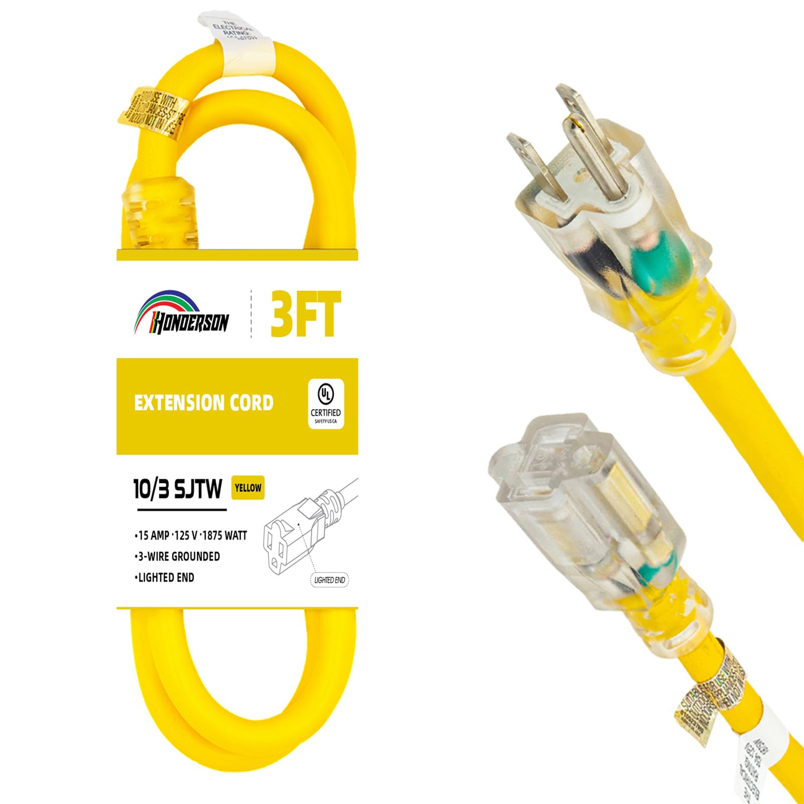HONDERSON 3 Ft Yellow Heavy Duty Extension Cord