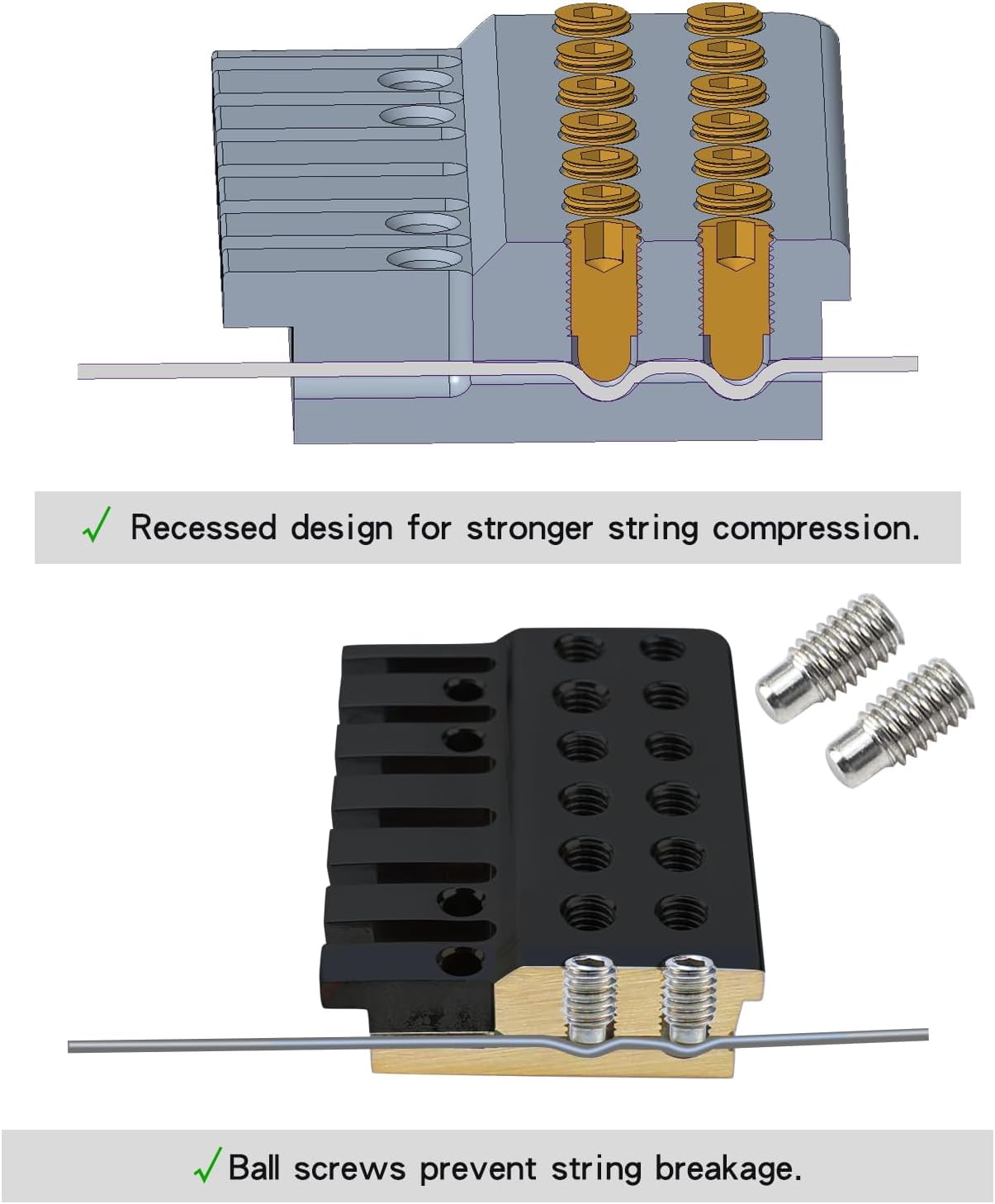 Fanned-fret 7 String Locking Nut Brass Guitar Bridge String Locks for 7-string Headless Electric Guitar Replacement Parts （Matte Black)