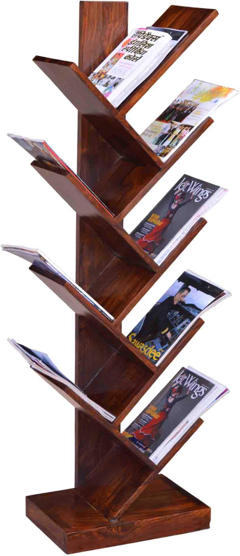 - RAJ HANDICRAFT Solid Sheesham Wood Book Shelf | Wooden Tree Shape Bookshelf | Free Standing Bookcase with Open 9 Shelf | Tall Display Unit Book Stand | Sheeshamwood, Walnut Finish
