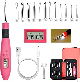 AiSimple Crochet Hooks Set, Crochet Needle with 12 Different Size Interchangeable Crochet Hook, Ergonomic Counting Crochet Hook Set with LED Digital Crochet Set for Crocheting and Knitting