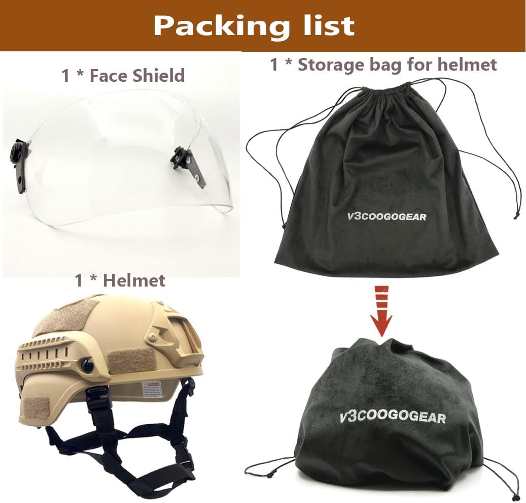 Tactical ACH Airsoft Helmet with Full Face Clear Visor Protective Guard MICH 2000 Mode for Paintball Outdoor CS Wargame