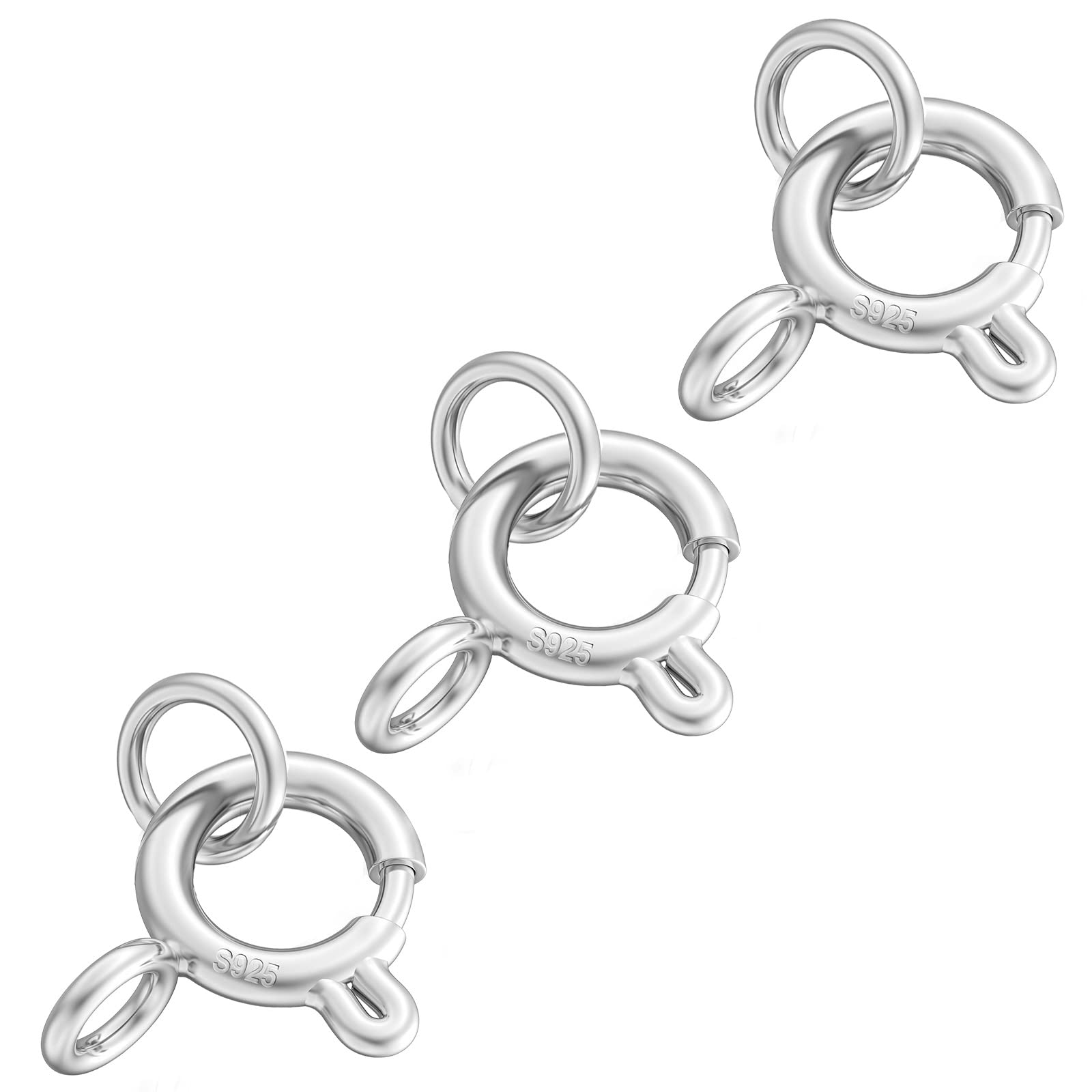 OHINGLT 925 Sterling Silver Spring Ring Clasp with Closed Jump Rings,Round Trigger Lobster Clasp for Bracelet Necklace Connectors DIY Jewelry Making Supplies Made in Italy