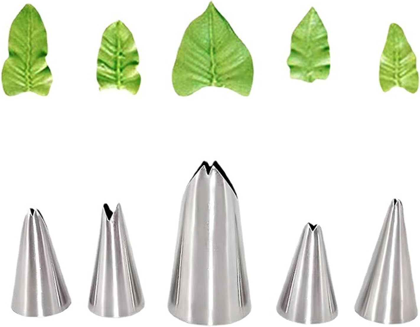 5 Pcs Silver Leaf Piping Tips,Leaves Piping Tips Set,Nozzles for Cake Decorating,Leaves Stainless Steel Icing Pipings Nozzles,Leaf Pipings Nozzle for Pastry Fondant DIY Baking Tools