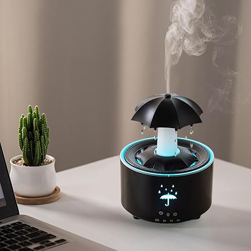 Humidificador de gotas de lluvia de 7 colores y difusor de aceite esencial con control remoto, máquina de sonido de lluvia silenciosa de 10.1 fl oz