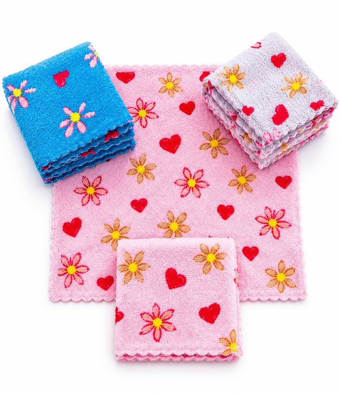 Floral Heart Print Handkerchief Set for Women Girls & Kids | Soft Cotton Face Towels Pocket Hankies Sweat Absorbent Napkin_6 Pec-image-8