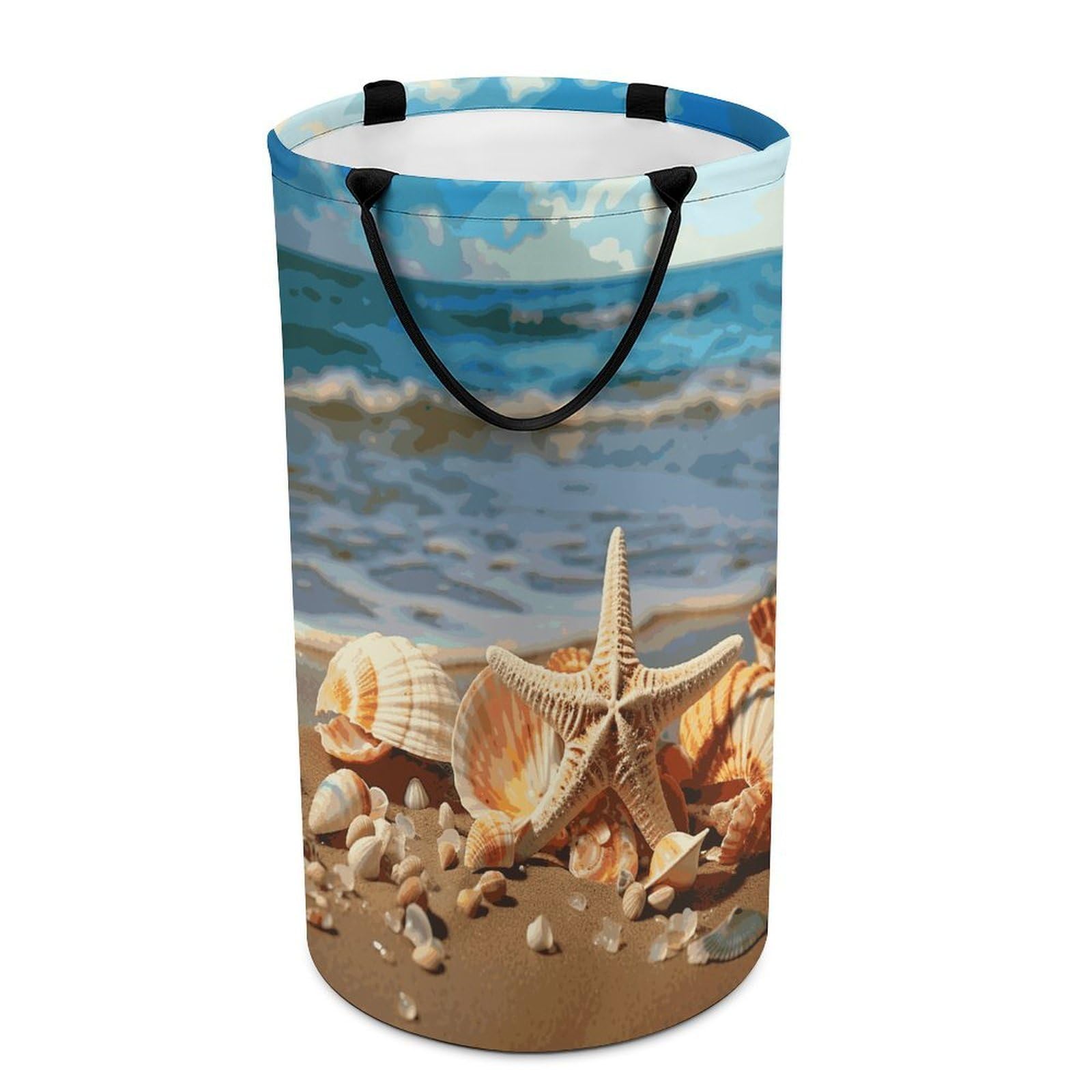 Adfgyerh Style Seashells On The Sandy Beach Laundry Basket ，Foldable Waterproof Model ，Laundry Hamper ，Handles On Both Sides Easy To Move ，Storage Basket For Bedroom, Bathroom, Dorm, Laundry Room.