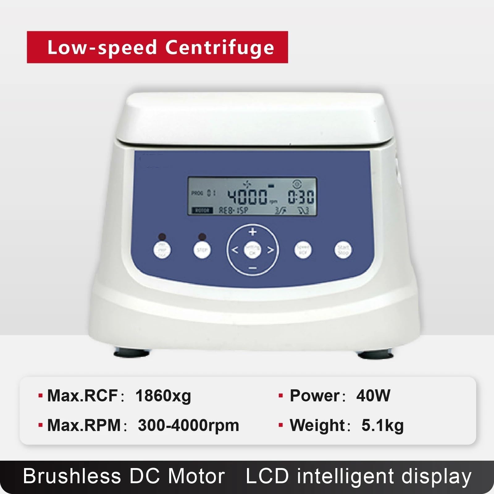 Centrífugo Centrífuga de sobremesa for plasma rico en plaquetas (PRP) 8×15 ml, baja velocidad, pantalla LCD, motor sin escobillas, 300-4000 RPM, for laboratorio clínico.
