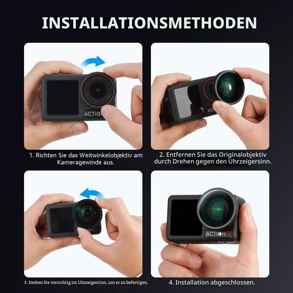 Weitwinkelobjektiv für DJI Osmo Action 5 Pro – 180° Ultra-Weitwinkel, zweilagig beschichtet, kratzfest, leicht & kompakt mit Gewindehalterung