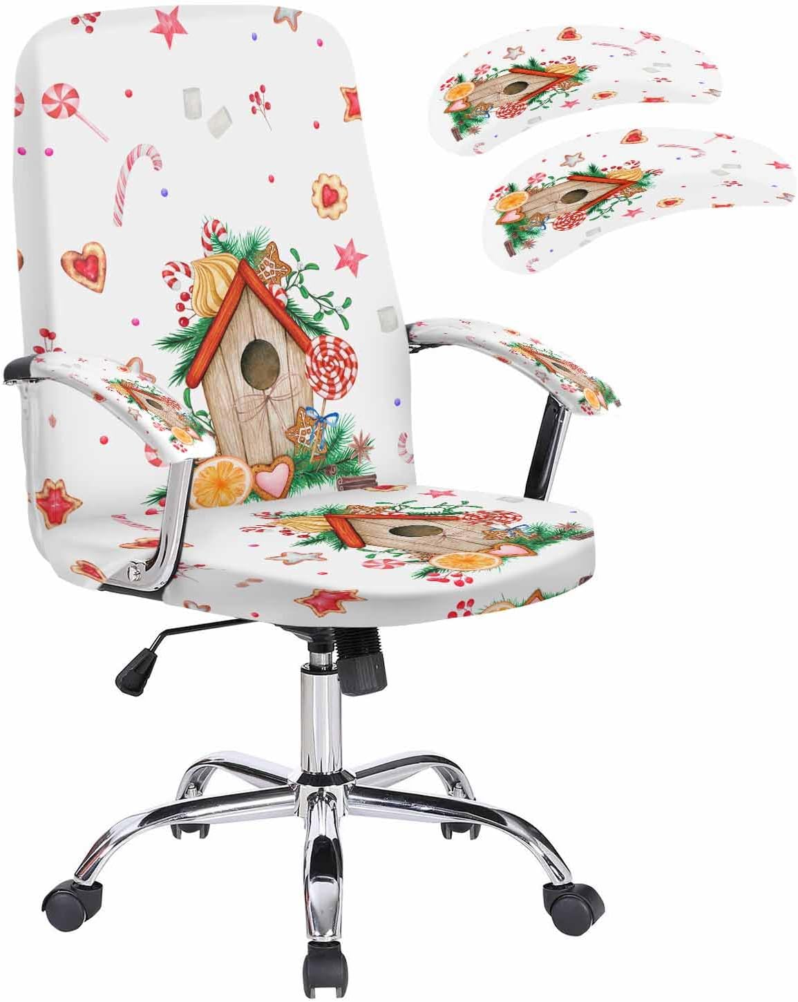 Gehucoxee Christmas Office Chair Cover with Armrest Chairs