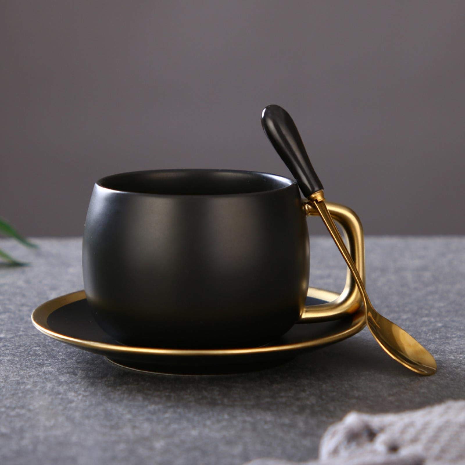 Tazze da caffè moderne di lusso opaco nero oro marmo ceramica tazza caffè caffè tazza piattino bicchiere coppia latte tazze di tè - Champagne