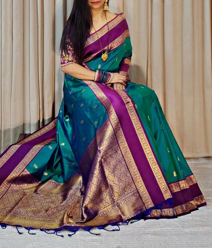 Image of SWORNOF Women's Banarasi silk Saree With Unstitched Blouse Piece