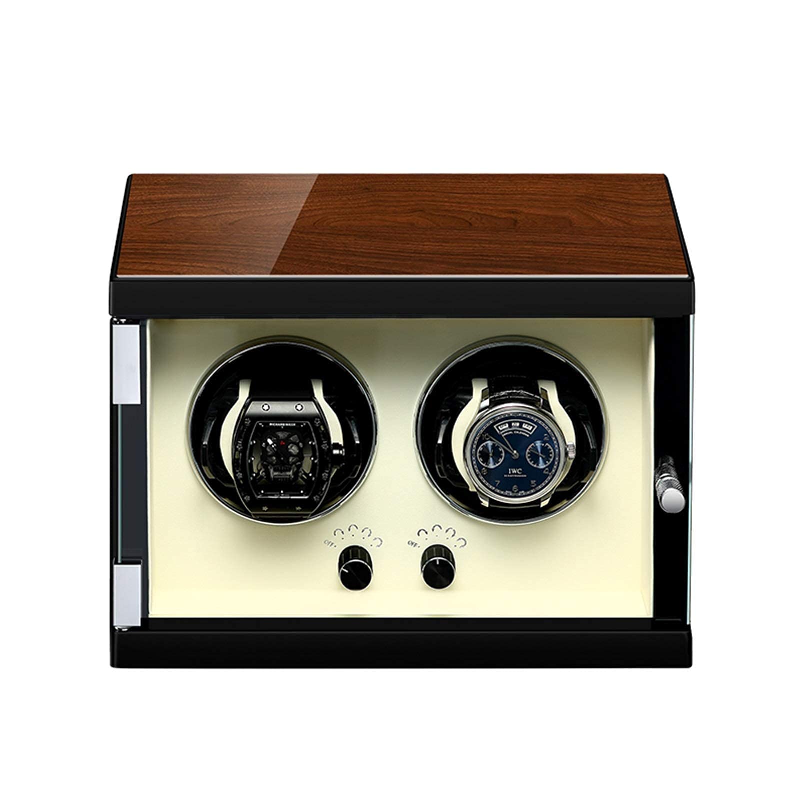 OLSKFUH Automatic Double Watch Winder Box Independently Controlled Silent Motor Adjustable Watch Pillow Piano Paint Exterior,