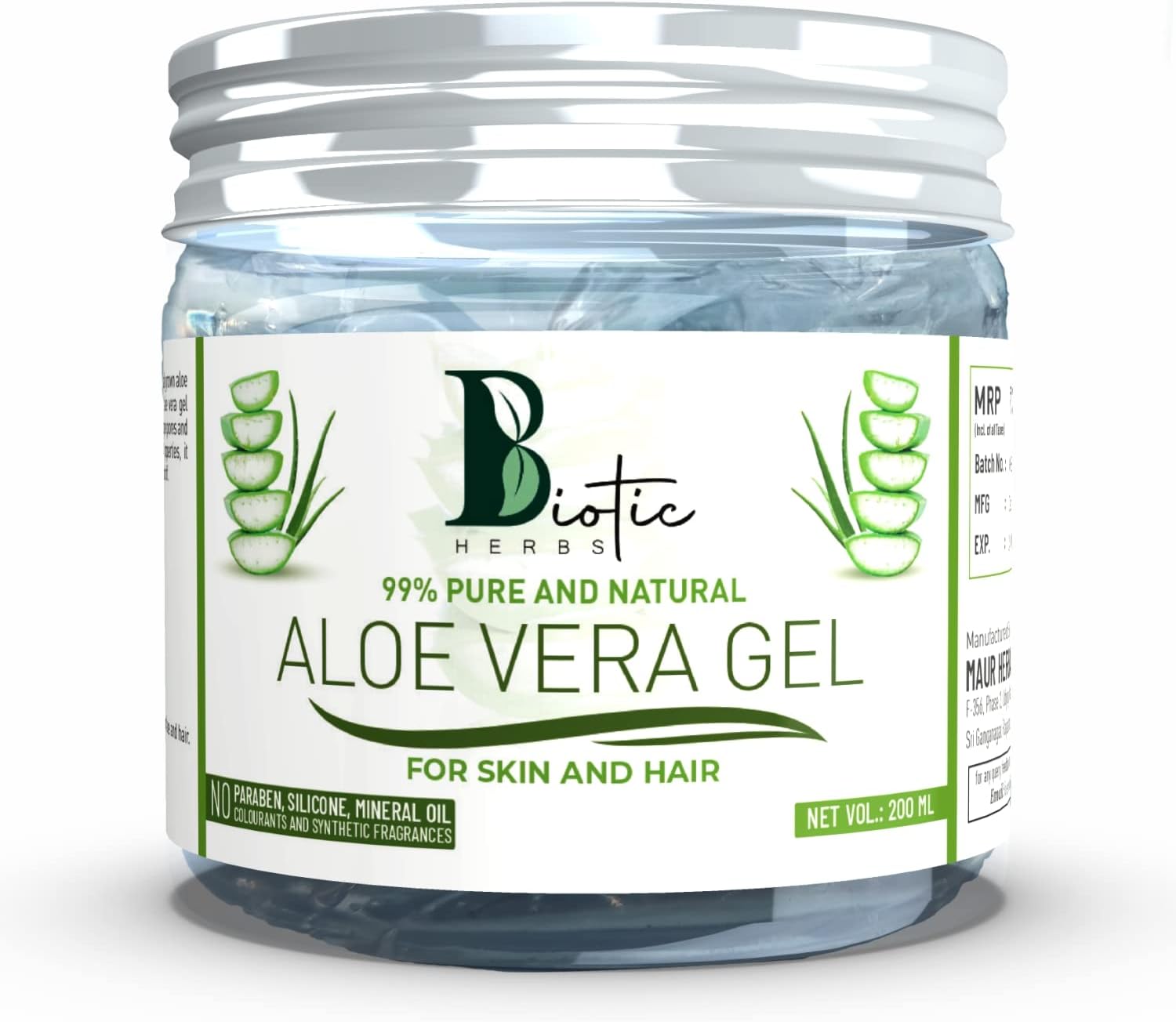 99% Pure & Organic Aloe Vera Gel For Glowing & Soothing Skin & Acne, Suitable to All Skin,Face,Body & Hair Gel | Help Moisturize Skin 200ml
