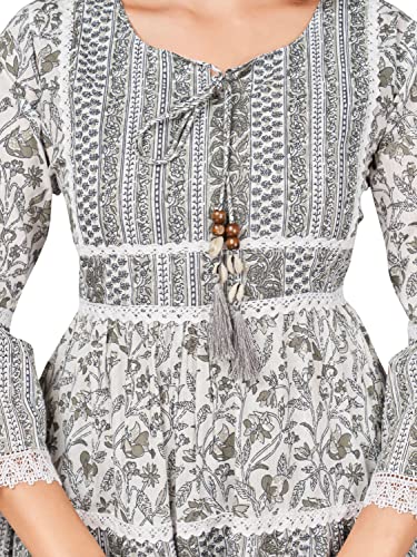 Image of Vbuyz Women's Printed Flared Cotton Stitched Dress