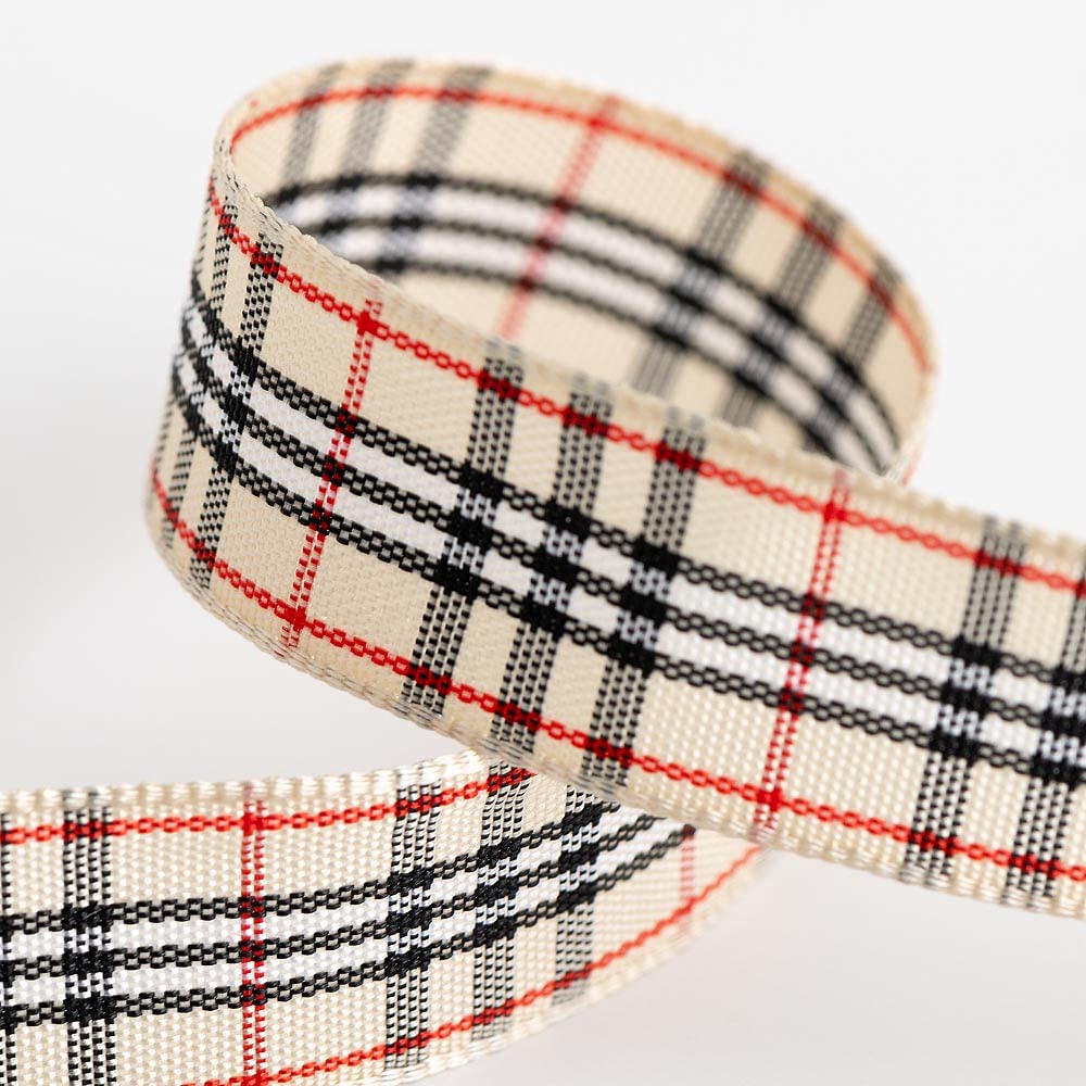 Tartan Ribbon 16mm x 10M - Cream/Black/Red