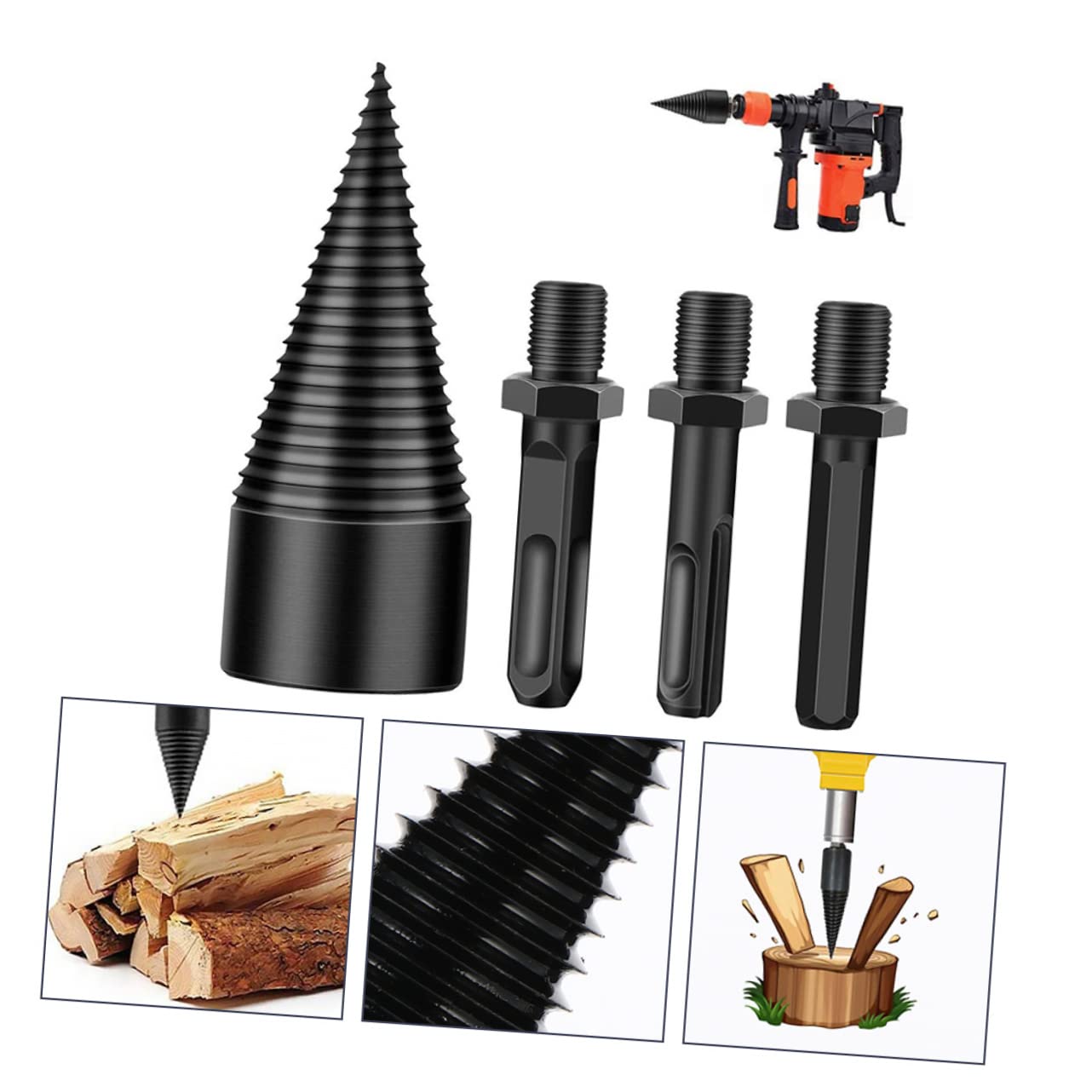 Kisangel Broca Cónica para Partir Madera de Acero Alto de 45mm con Mango Redondo, Herramienta para Carpintería y Leña Adecuado para Uso en Hogar y Granja