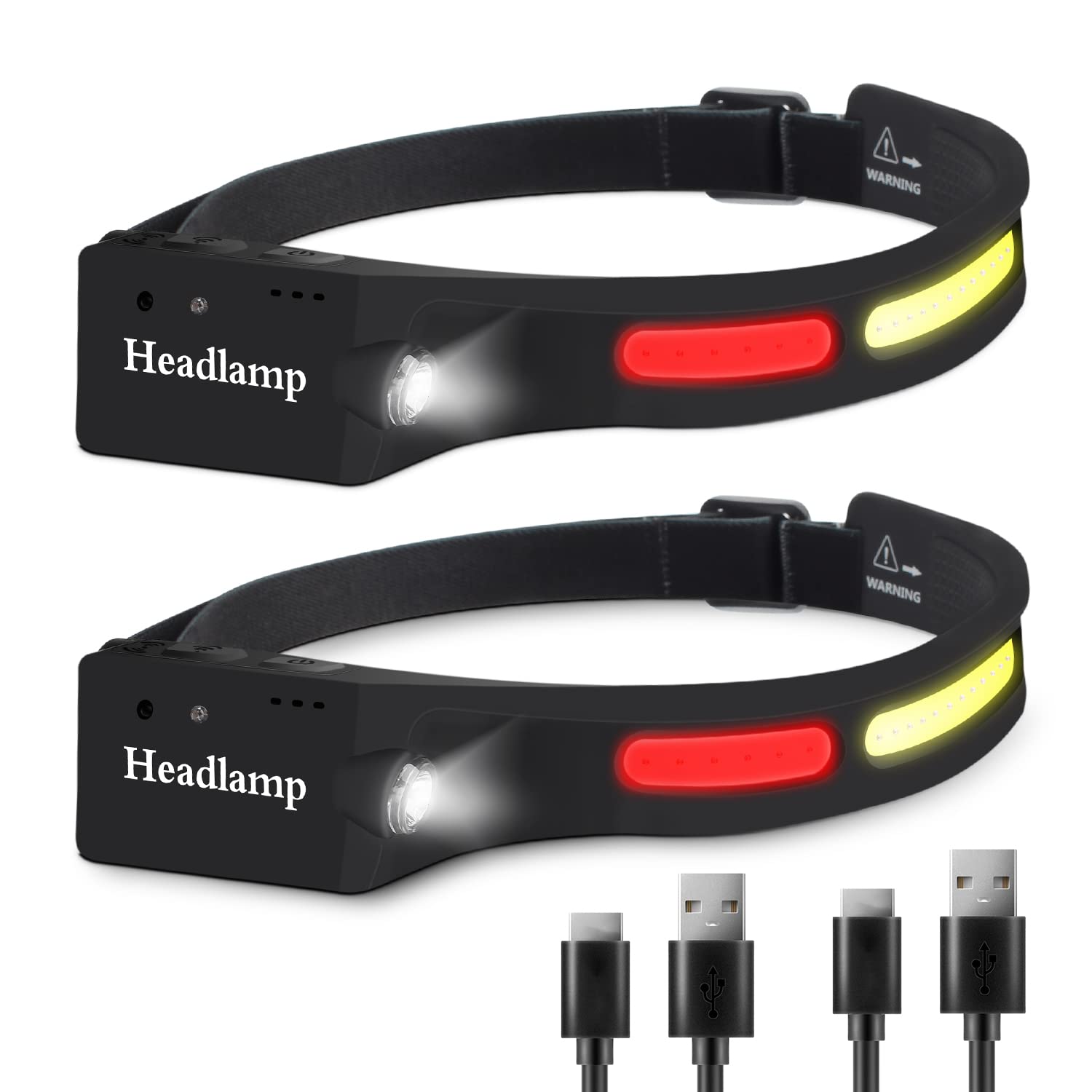 LED Headlamp Flashlight, 2Pack Rechargeable Headlamps with All Perspectives Induction 230° Illumination, 5 Modes Motion Sensor