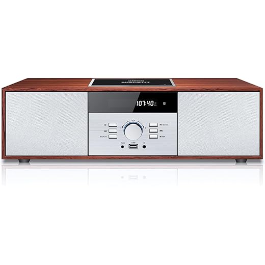 Vintage Style Home CD Player with Bluetooth, FM Radio, USB Port for MP3 Playback, Aux-in, Earphone Port, 30W Nostalgic Wood Home HiFi Stereo System
