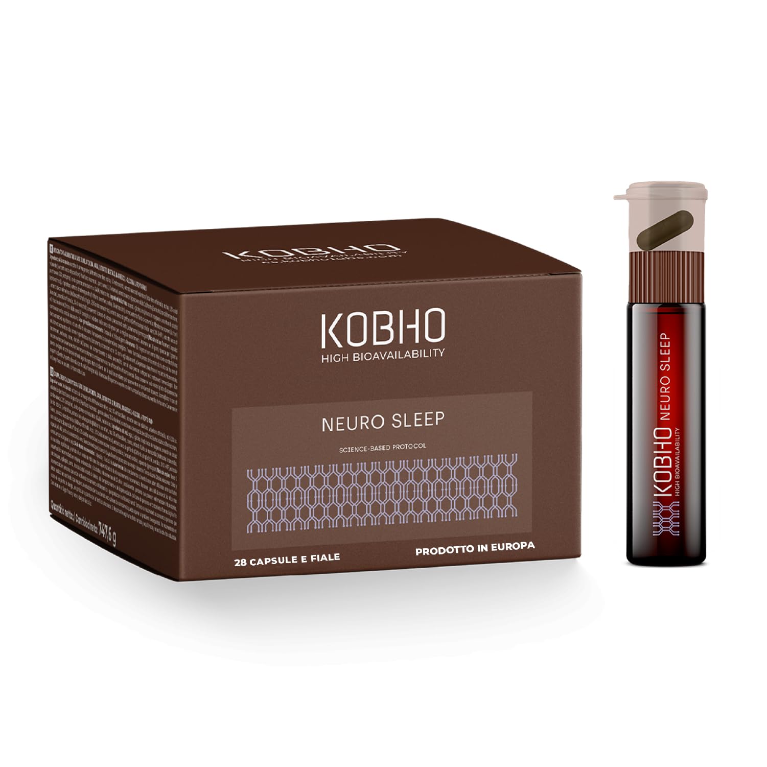NEURO SLEEP - Integratore Vegano con Melatonina, Ashwagandha KSM-66 e 7 Estratti Naturali - Integratore per Dormire Meglio, Memoria, Anti-Stress, Focus - 28 Capsule + Fiale - Fatto in EU