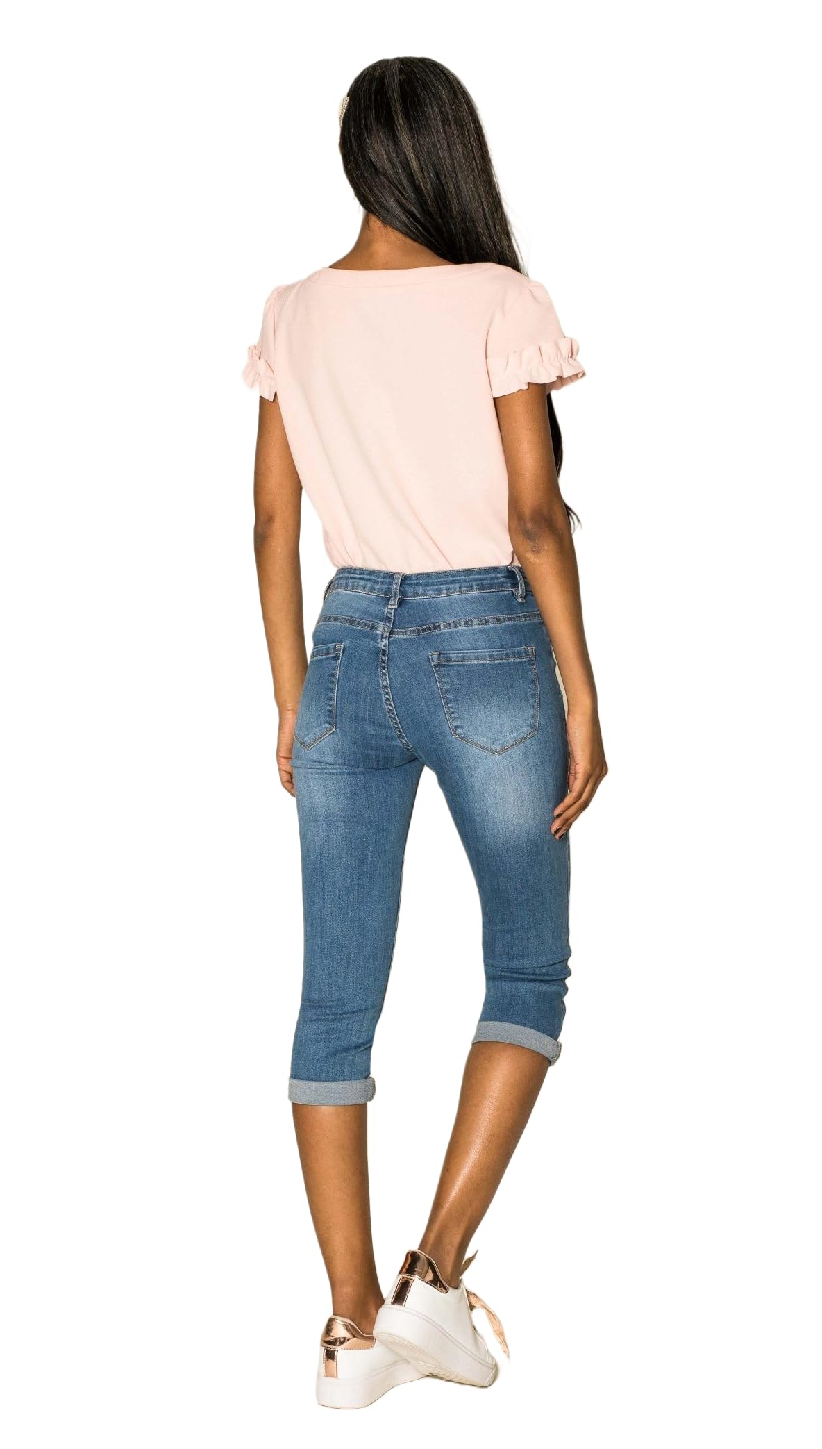 Nina Carter P132 Capri Skinny Fit Jeans a vita alta, effetto lavanderia