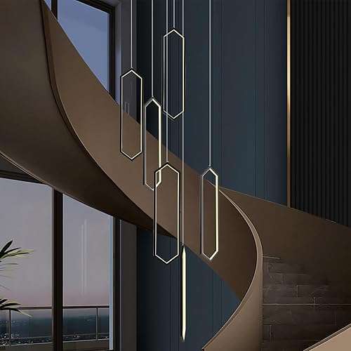 Miniatura 10 de GEADI Lámpara colgante moderna, LED cromada, regulable, de onda lineal, luces colgantes colgantes de 47.2 pulgadas, candelabro ajustable para