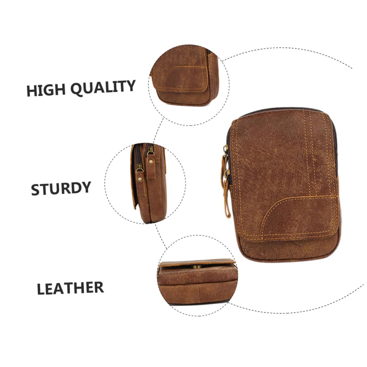 VALICLUD Riñonera de Cuero Multifuncional Marrón, Bolsa para Teléfono Móvil, Tamaño Compacto, Resistente al Desgaste, para Hombres, Uso en Deportes al Aire Libre, Senderismo y Ciclismo
