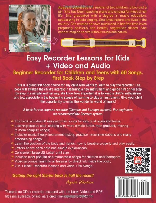 Easy Recorder Lessons for Kids + Video and Audio: Beginner Recorder for Children and Teens with 60 Songs. First Book Step by Step image 3
