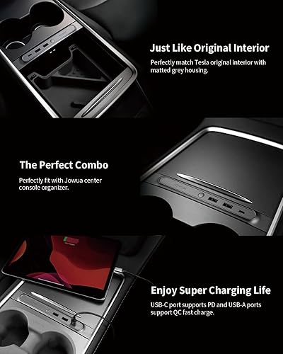 Miniatura 3 de JOWUA Mini barra concentradora LED compatible con Tesla Model Y y Model 3 2021-2023, 1 puerto USB-C, 2 puertos USB-A (36 W)