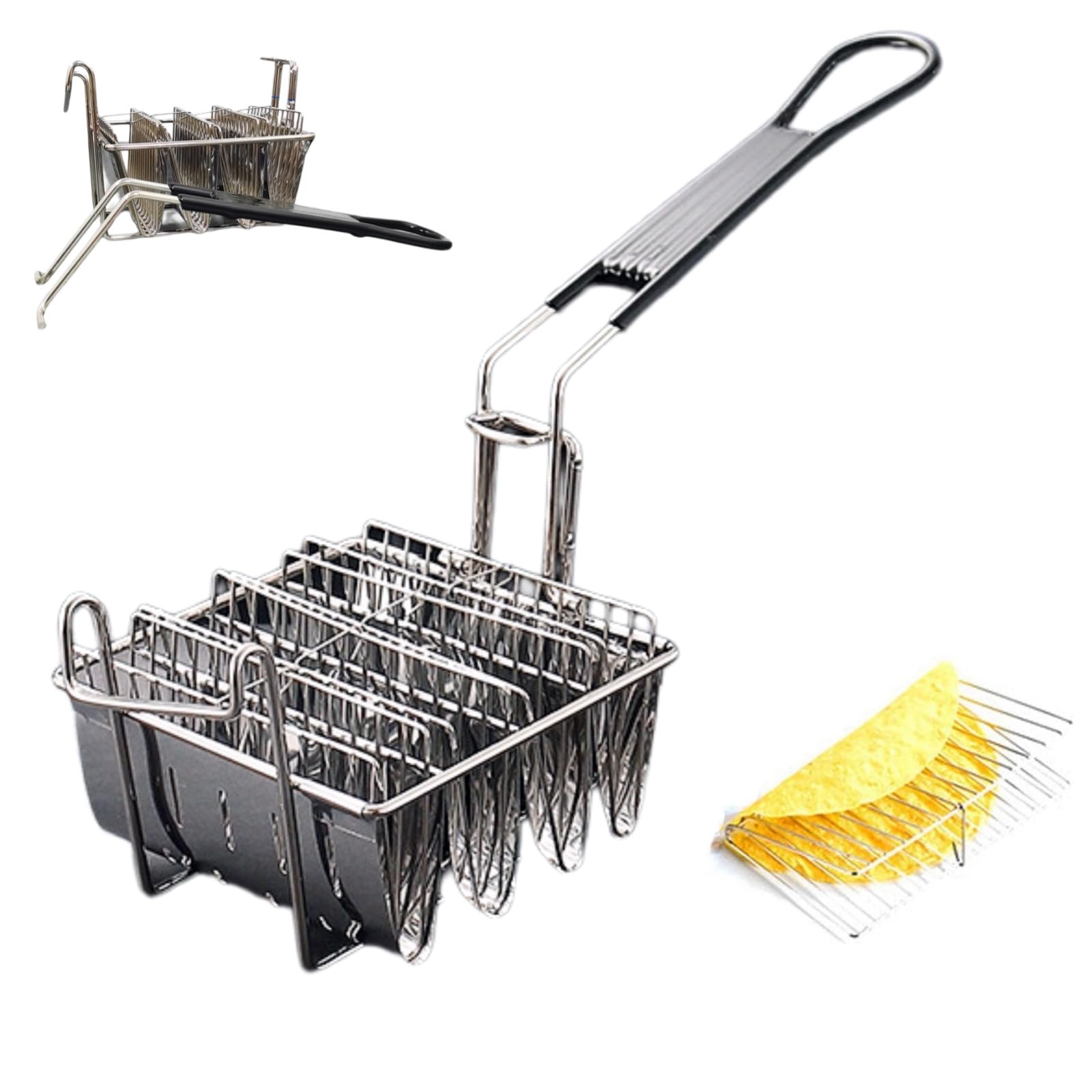4 Shell Taco Fryer Basket with Detachable Handle, V- shape Taco Shell Mold for Frying Baking Oven, Tortilla Fryer Basket Taco Shell Maker for Kitchen Fried Chichen Shop