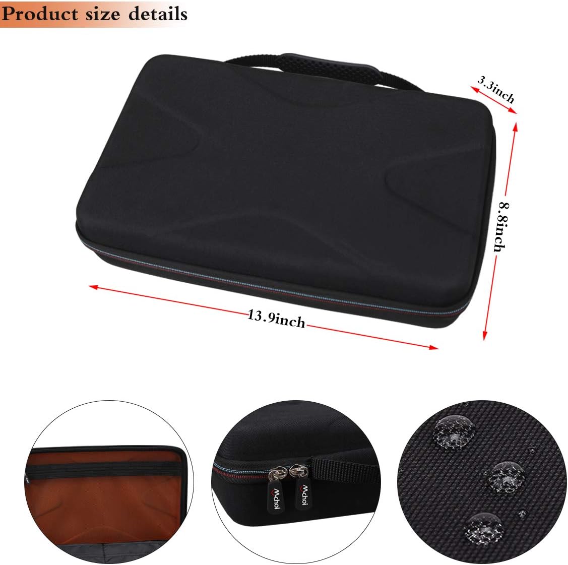Mchoi Hard Travel Case for DR. J 12.5"/ for DBPOWER 11.5" 12"/ for Megatek 12.5“/ for HDJUNTUNKOR 12"/ for SQQBZZ 11.5"/ for ieGeek 11.5"/ for WONNIE 12" Portable DVD Player, Case Only - Image 7