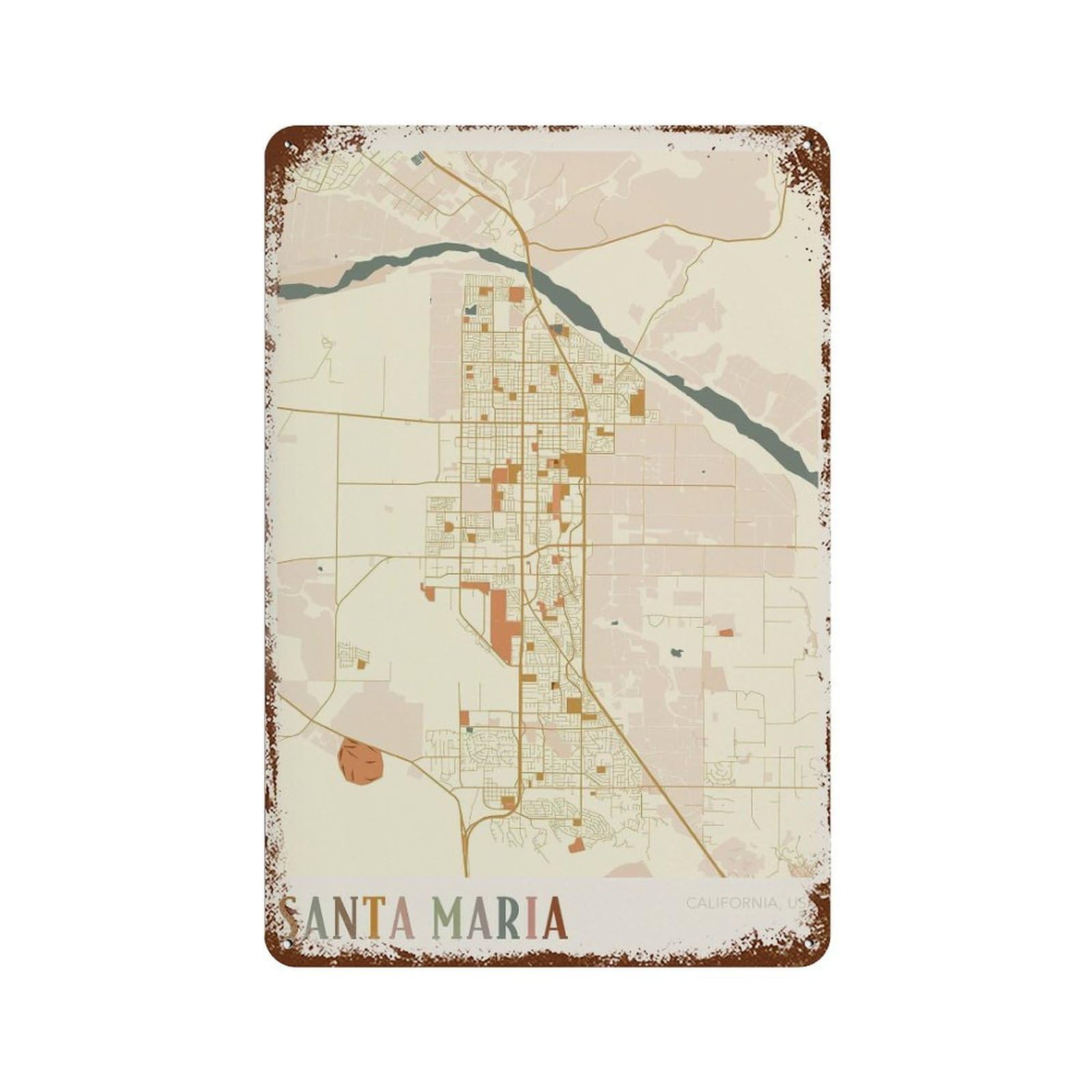 xiaoxiaoshen Santa Maria Map California Travel Gift Boho Wall Decor Art Metal Tin Poster Modern Home Decor Art Home Bar Shop Decorations Vintage Sign 30x20cm