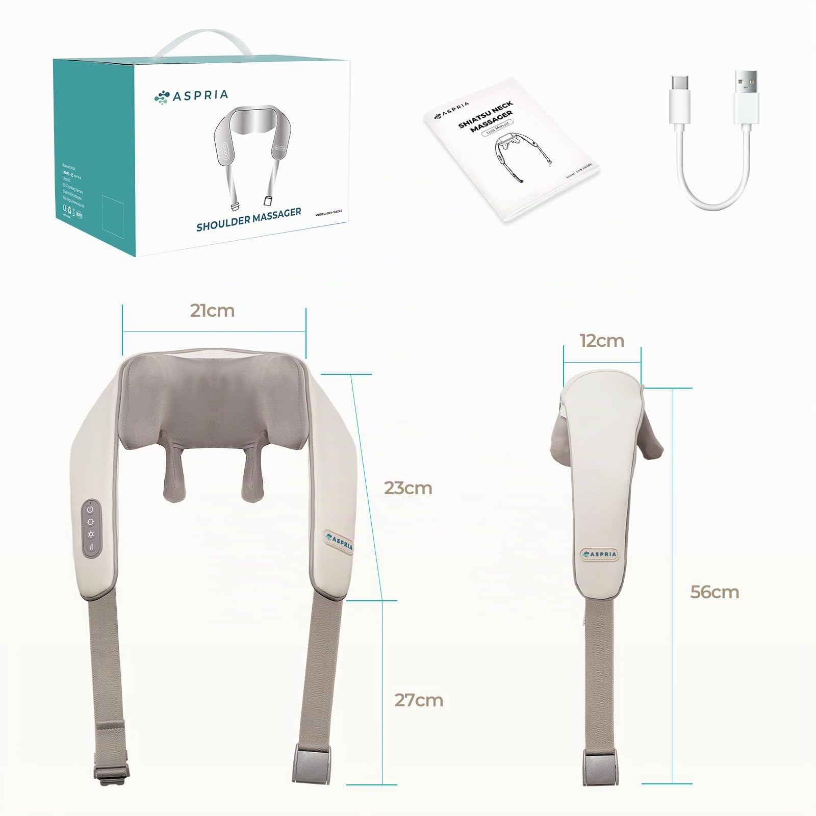 Masajeador de cuello y hombros 5D Shiatsu, masaje de tejido profundo con función de calor, recargable, masajeador de cuello portátil, regalo para mujeres, hombres, amigos, familia